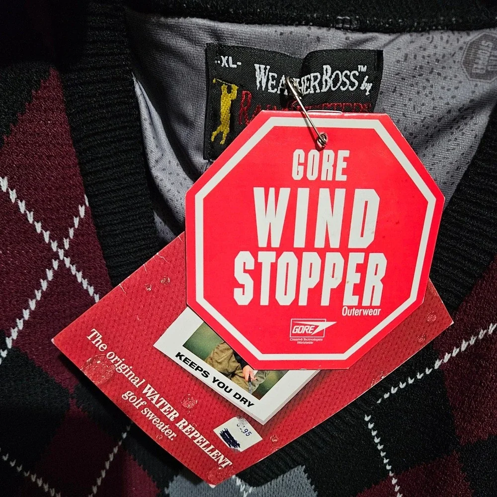 WeatherBoss Gore Windstopper Argyle Sweater Vest Mens XL Water Resistant USA New